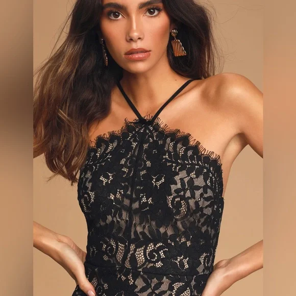 Dresses | Stunning Moment Black Lace Halter Bodycon Mini Dress | Poshmark